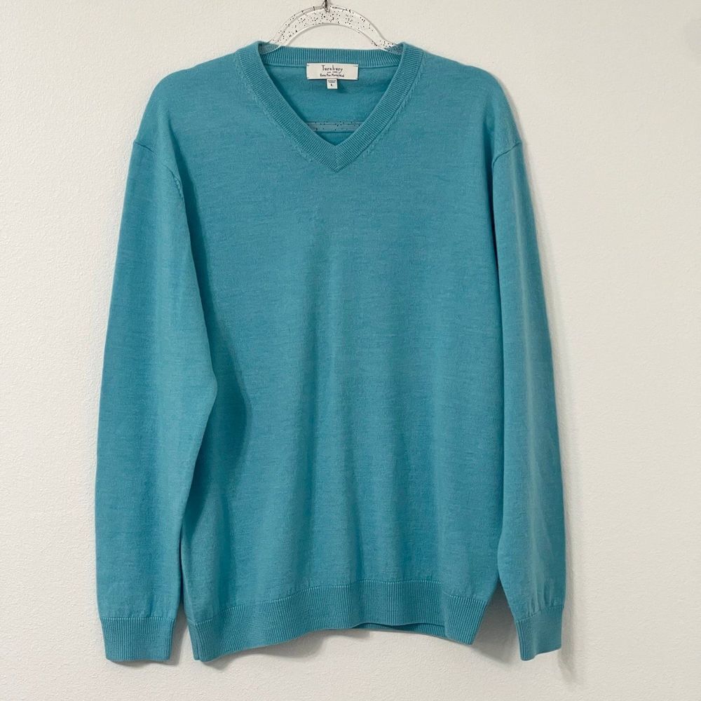 Turnbury Merino Wool V-Neck Sweater Vest Dark Turquoise Size L